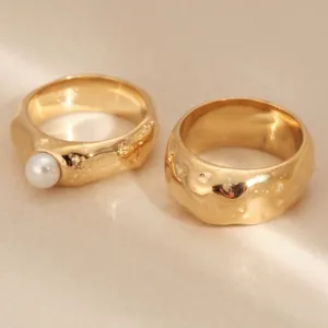 Gold Chunky Ring, Crater Dent Ring, Gold Hammered Ring, Gold Pearl Ring, Statement Ring, Thick Ring, WATEPROOF Ring, Stylist Ring, Gift Ring