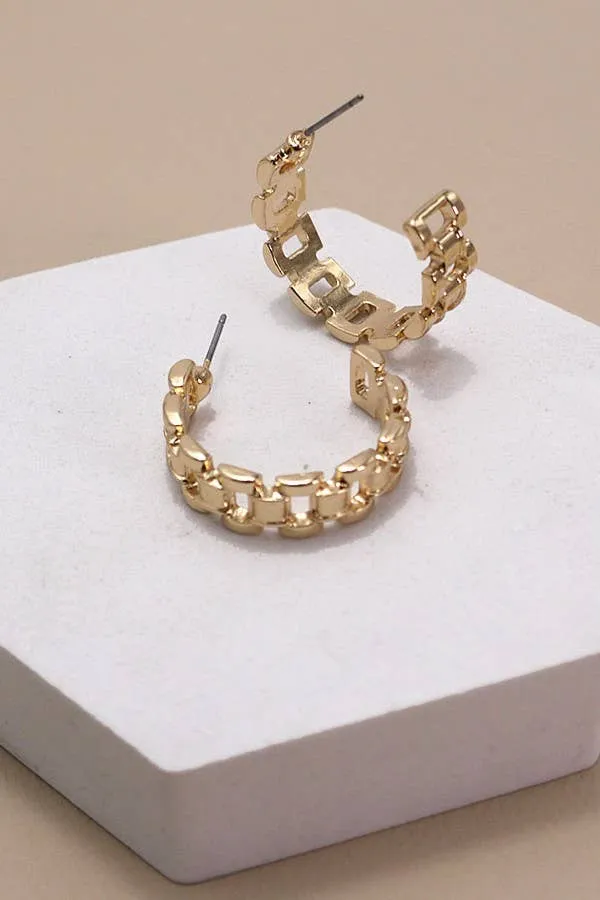 Gold Classic Chain Cutout Hoop Earrings