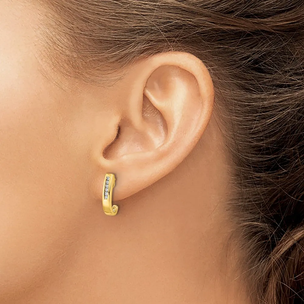 Gold Diamond J-Hoop Post Earrings - Model EM5492-010-YA