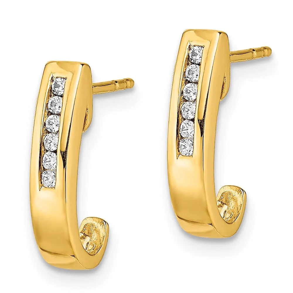Gold Diamond J-Hoop Post Earrings - Model EM5492-010-YA