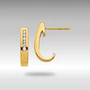Gold Diamond J-Hoop Post Earrings - Model EM5492-010-YA