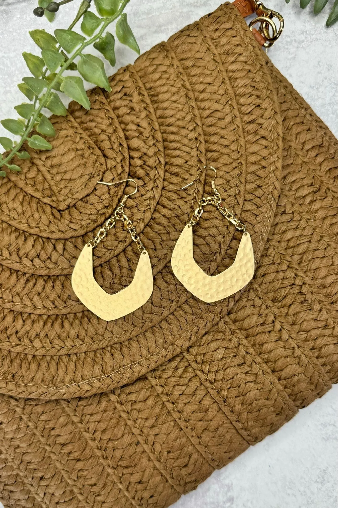 Gold Link Hammered Earrings