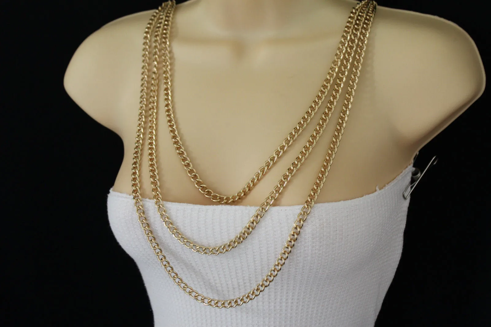 Gold Metal Body Chains Shoulder Front Back Wave Necklace