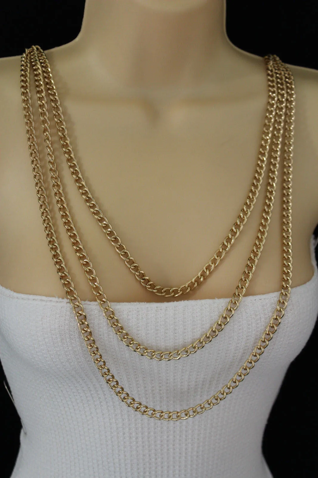 Gold Metal Body Chains Shoulder Front Back Wave Necklace