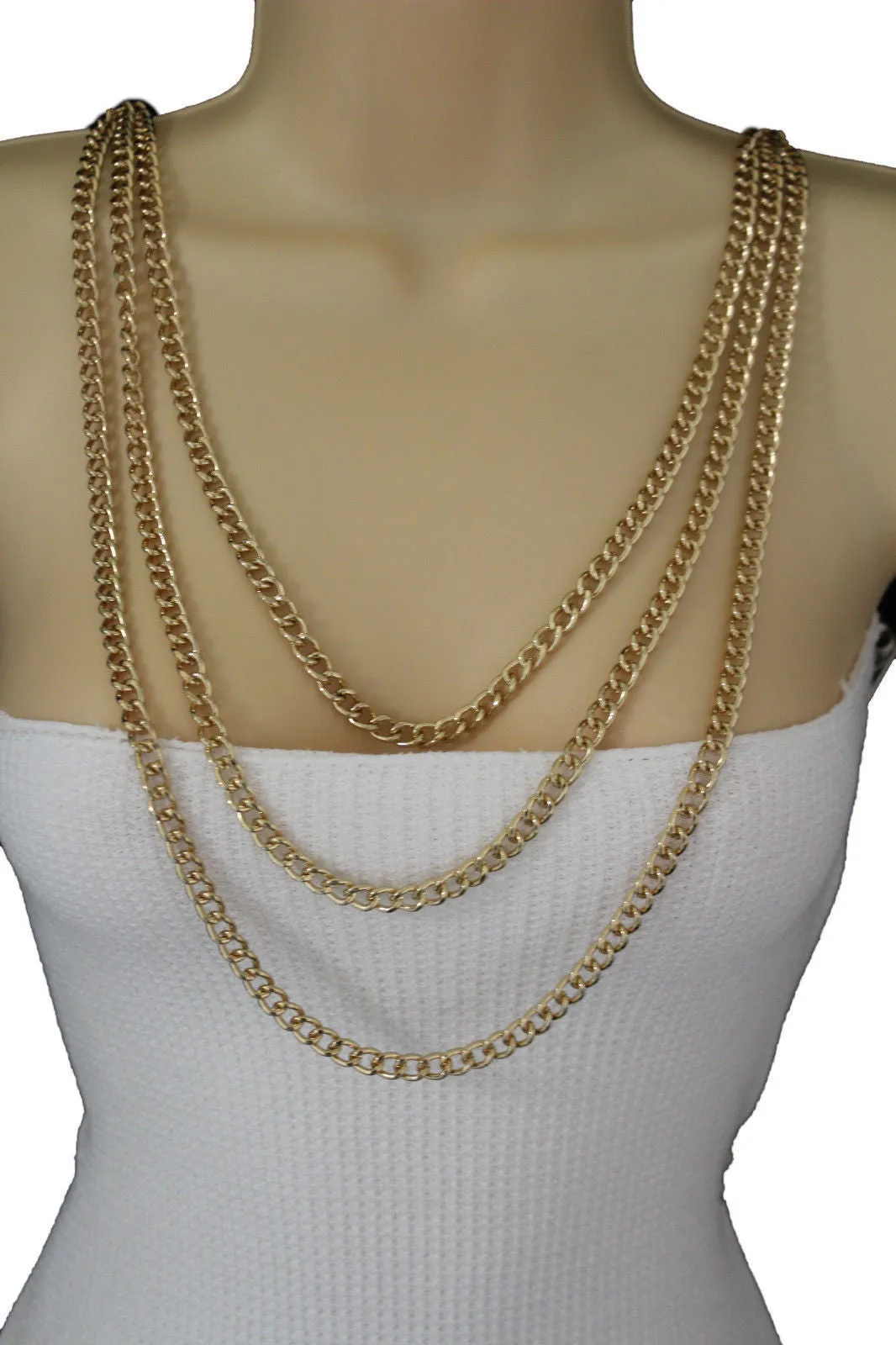 Gold Metal Body Chains Shoulder Front Back Wave Necklace