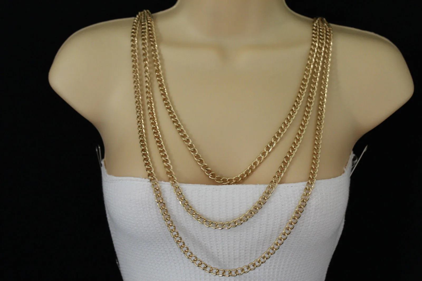 Gold Metal Body Chains Shoulder Front Back Wave Necklace