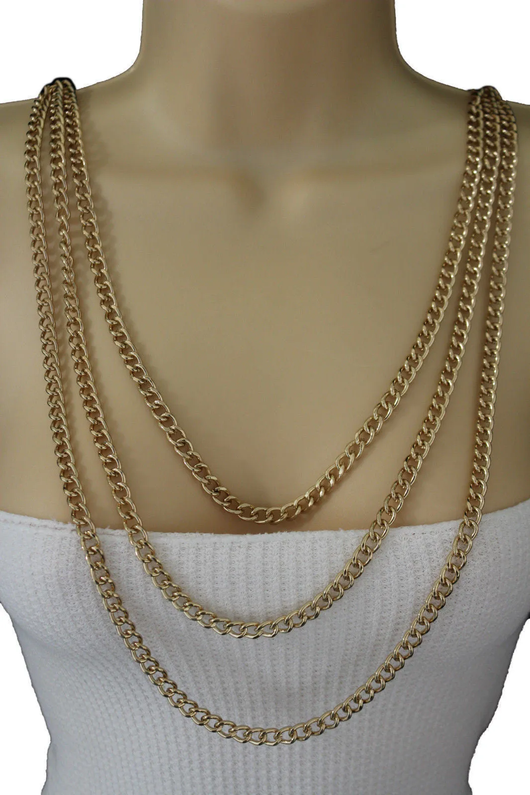 Gold Metal Body Chains Shoulder Front Back Wave Necklace