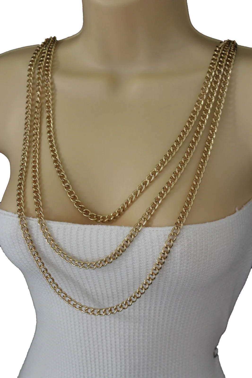 Gold Metal Body Chains Shoulder Front Back Wave Necklace