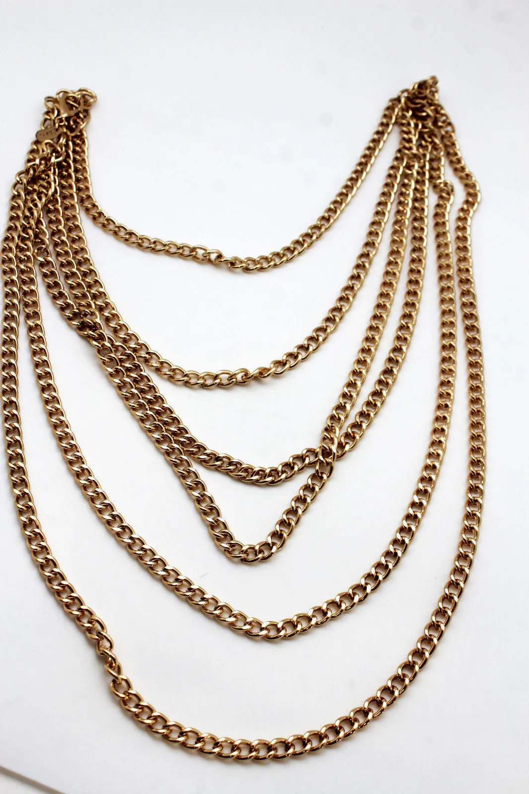 Gold Metal Body Chains Shoulder Front Back Wave Necklace