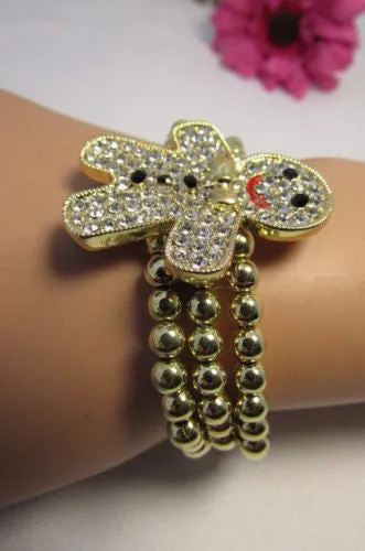Gold Metal Chains Beads Bracelet Rhinestones Gingerbread Man
