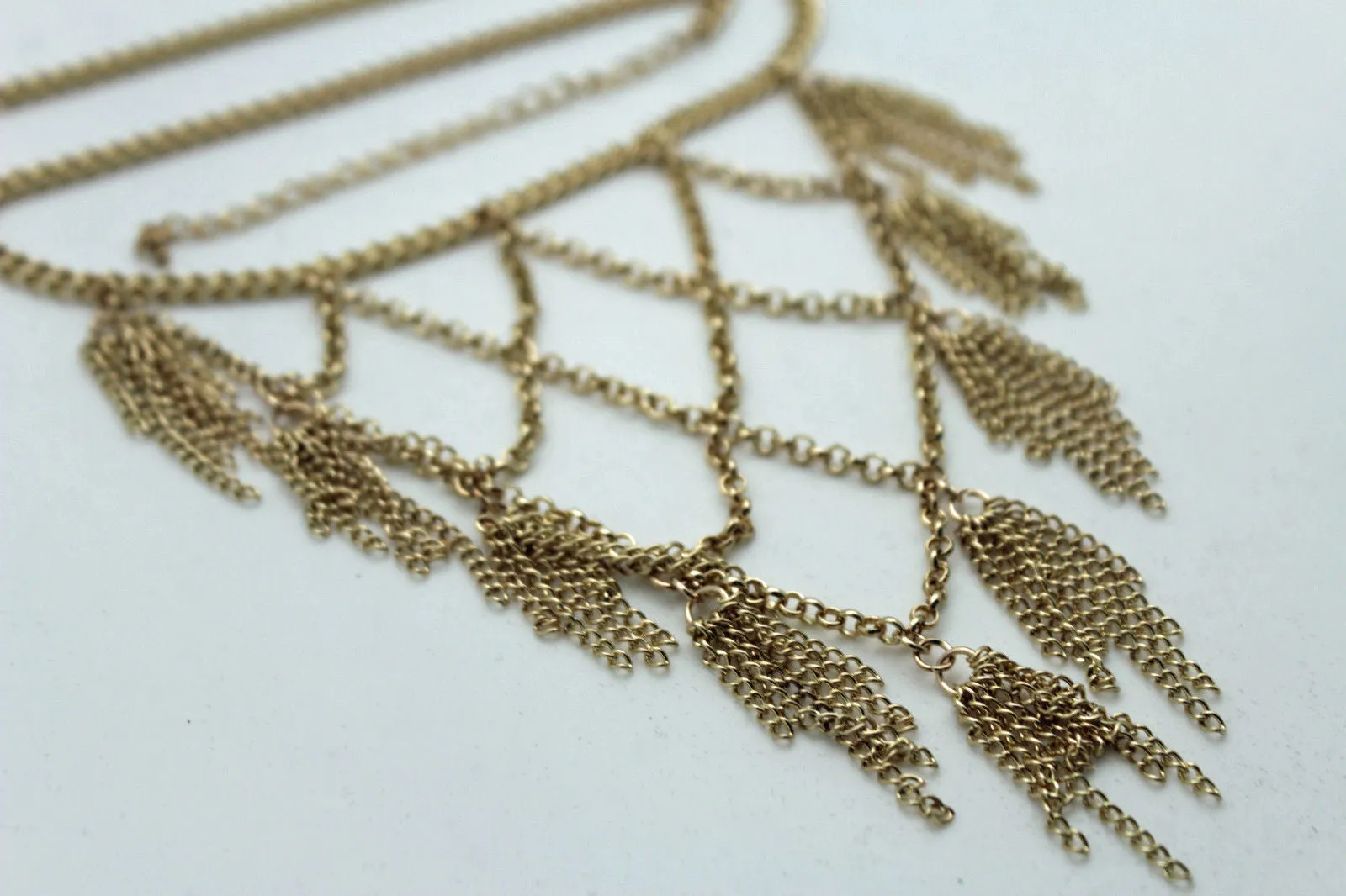Gold Metal Chains Fringes Tassel Stylish Short Necklace