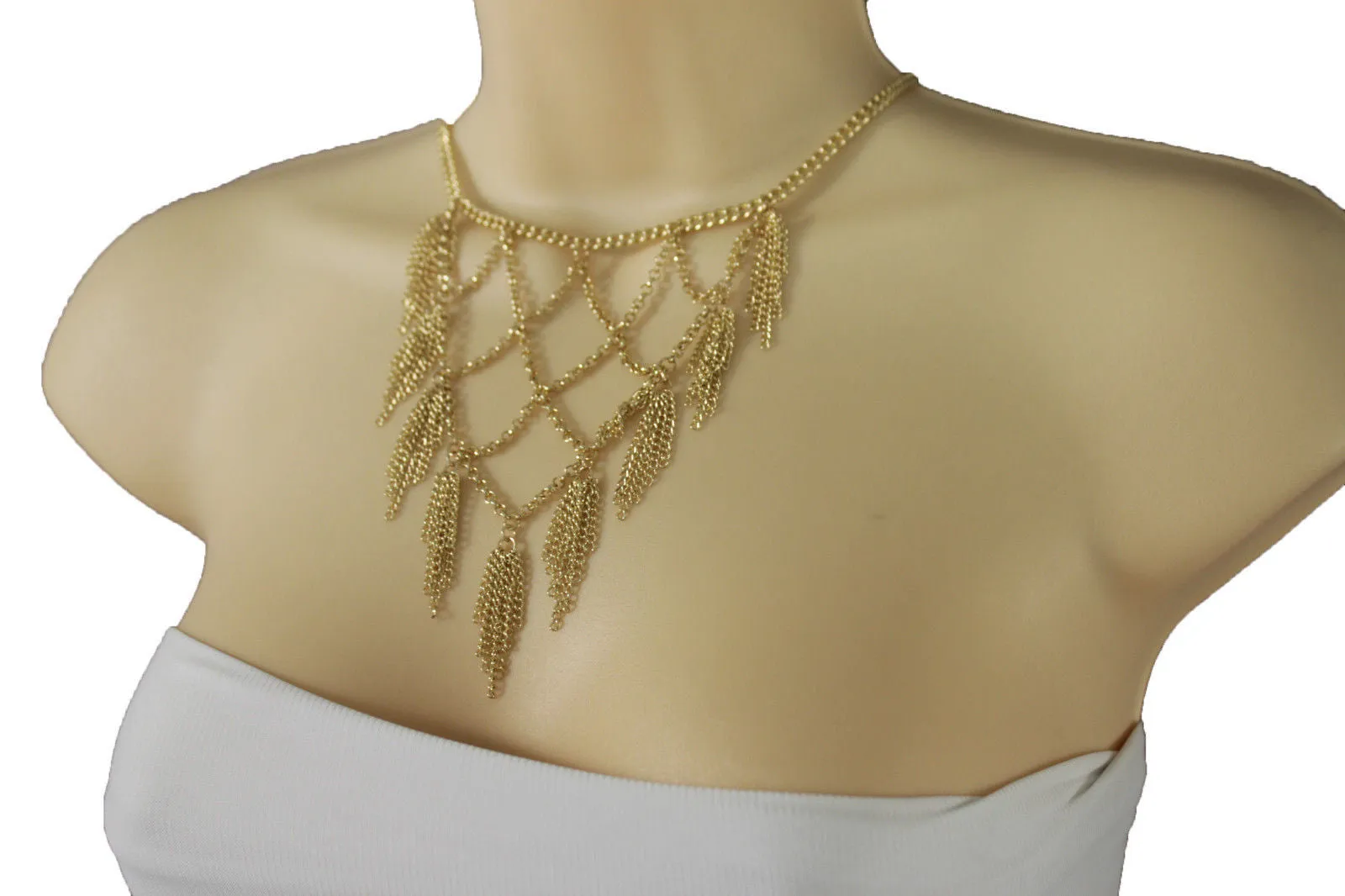 Gold Metal Chains Fringes Tassel Stylish Short Necklace
