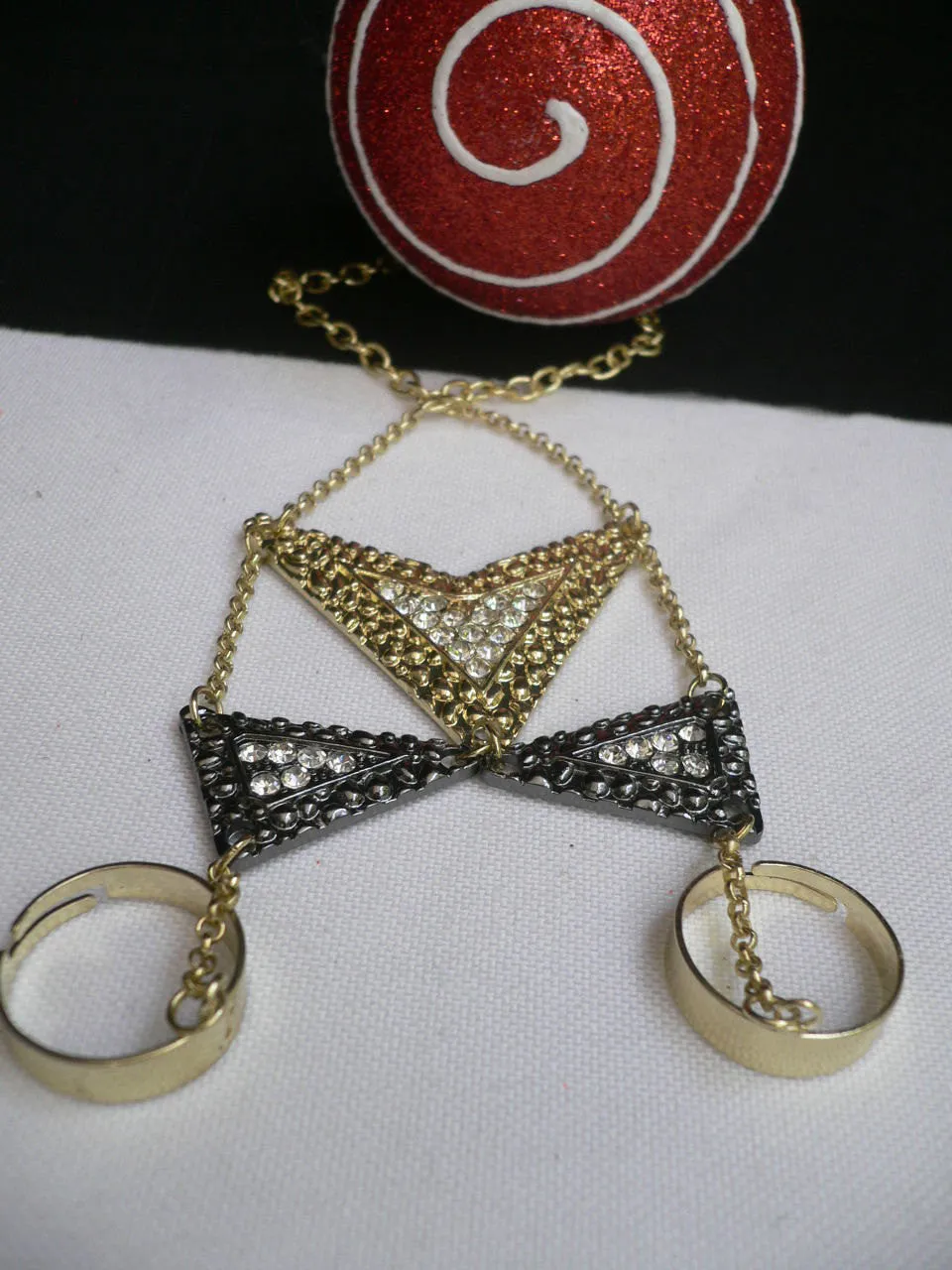 Gold Metal Hand Chain Bracelet Geometric Arrow Bow Black Rhinestone Women Trendy