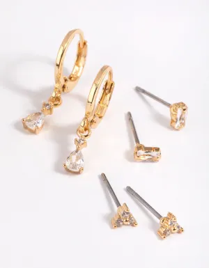 Gold Plated Pear Cubic Zirconia Huggie Hoop Earrings