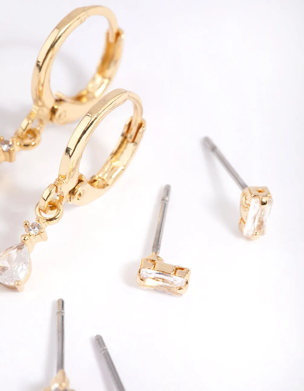 Gold Plated Pear Cubic Zirconia Huggie Hoop Earrings