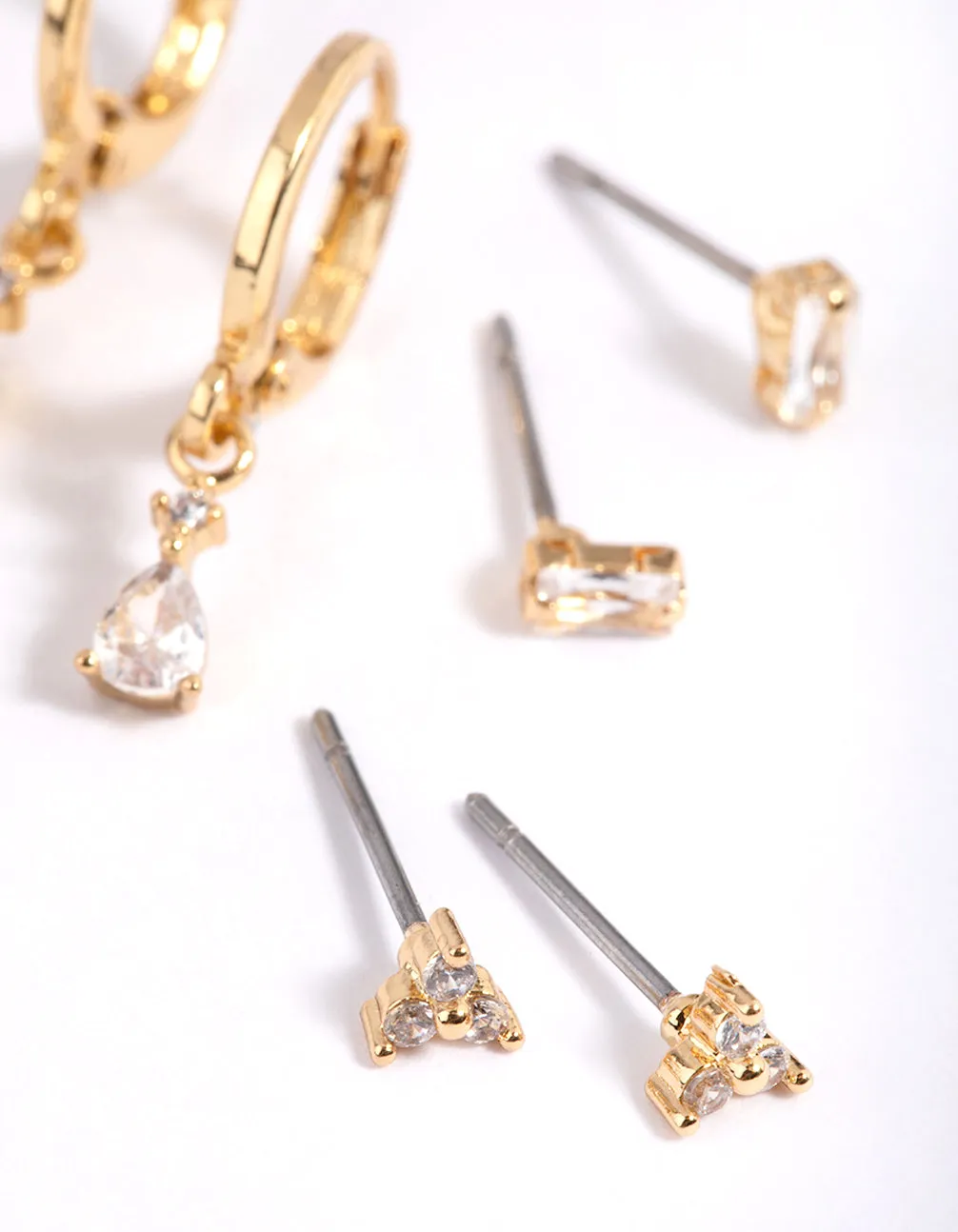 Gold Plated Pear Cubic Zirconia Huggie Hoop Earrings