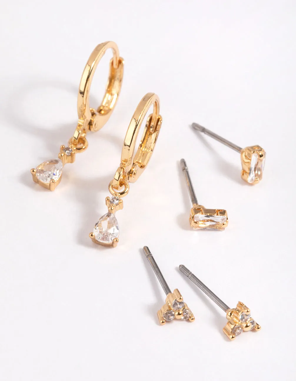 Gold Plated Pear Cubic Zirconia Huggie Hoop Earrings