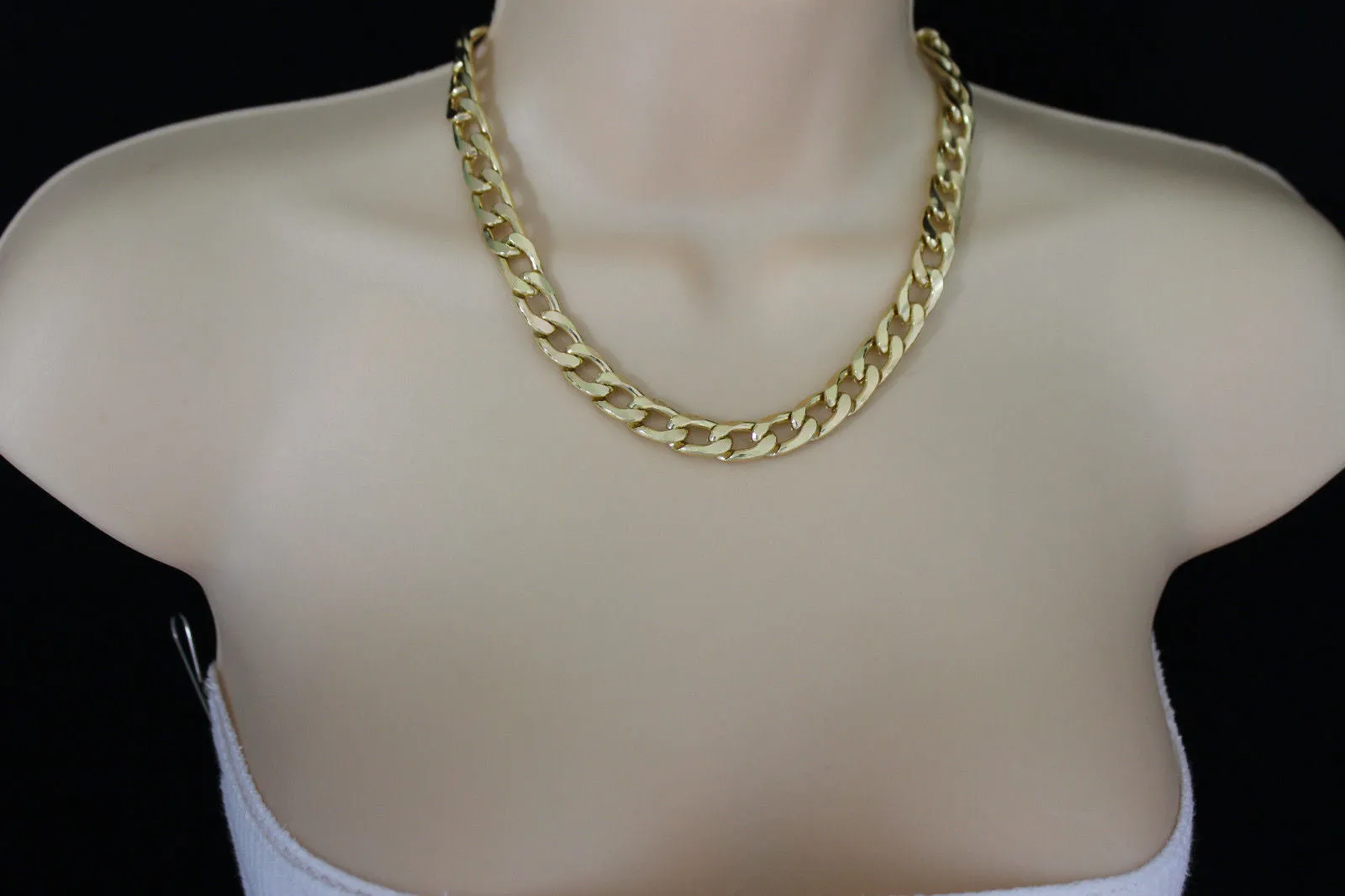 Gold Silver Plastic Chain Link Light Jewelry Short Necklace Earring Set