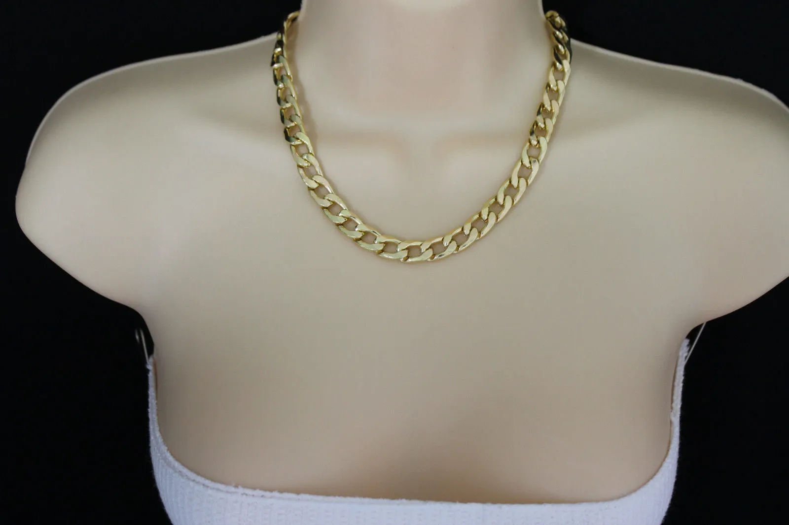 Gold Silver Plastic Chain Link Light Jewelry Short Necklace Earring Set