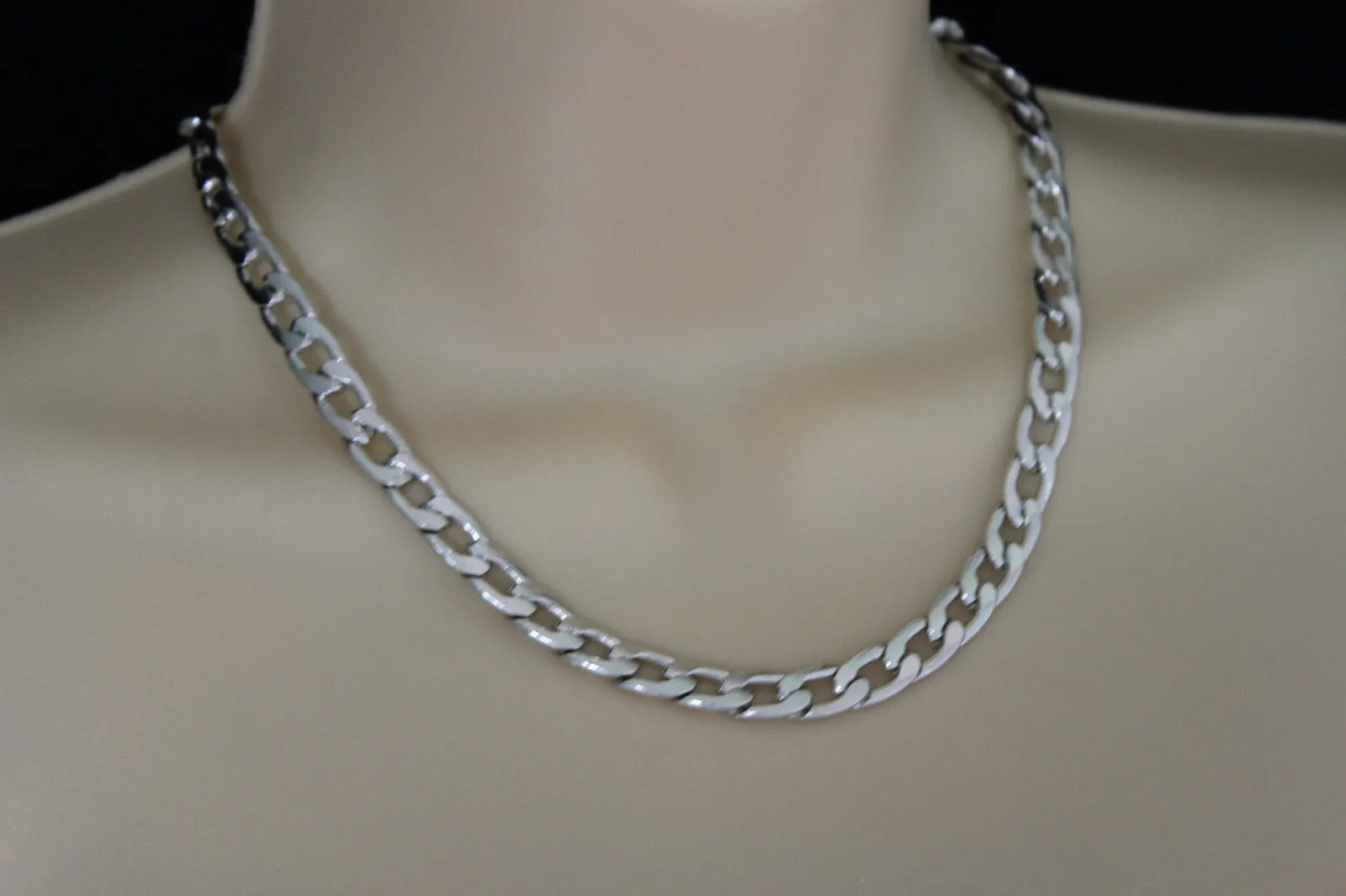 Gold Silver Plastic Chain Link Light Jewelry Short Necklace Earring Set