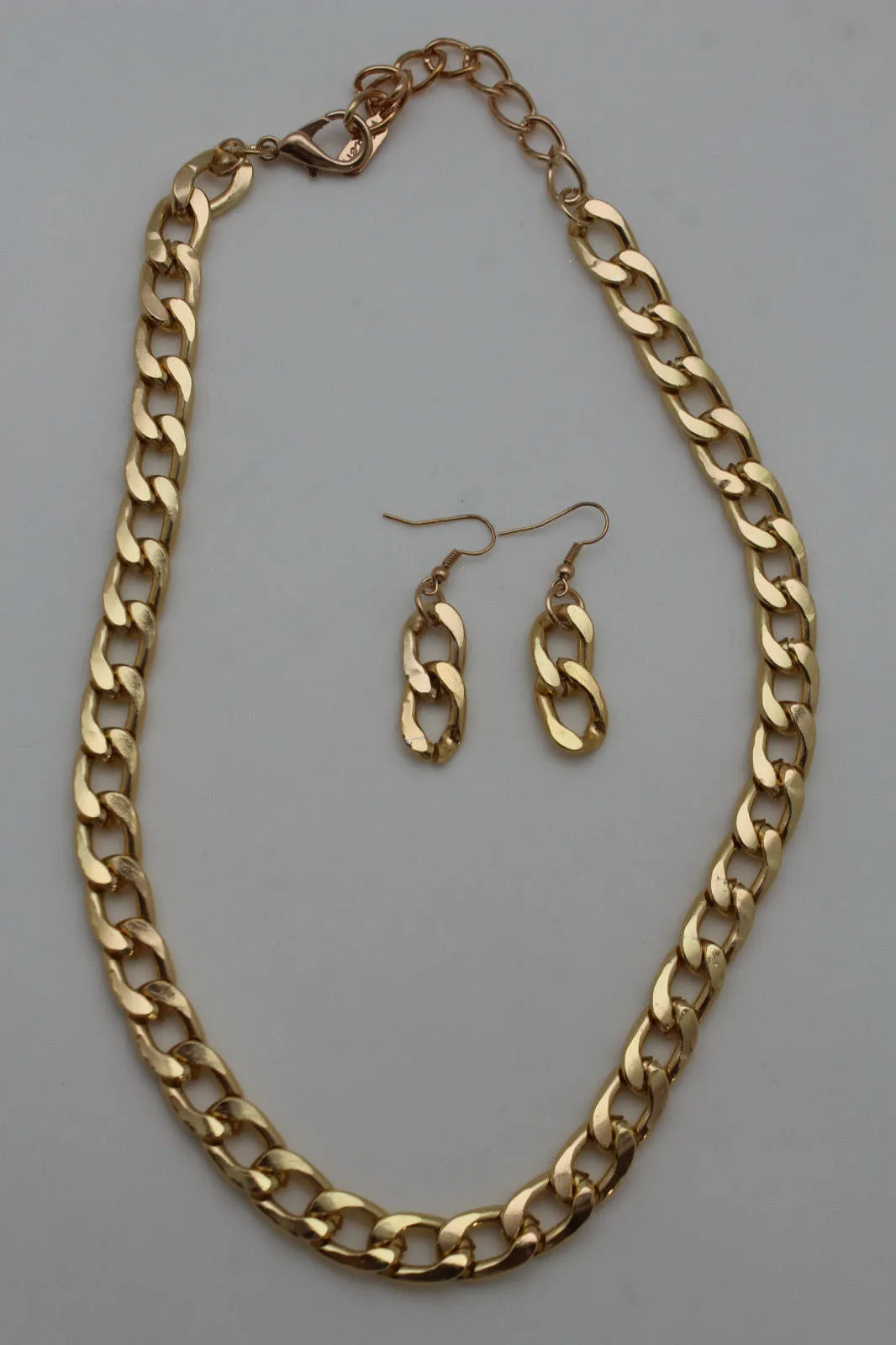 Gold Silver Plastic Chain Link Light Jewelry Short Necklace Earring Set