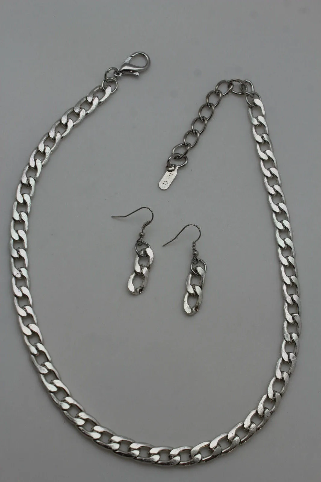 Gold Silver Plastic Chain Link Light Jewelry Short Necklace Earring Set