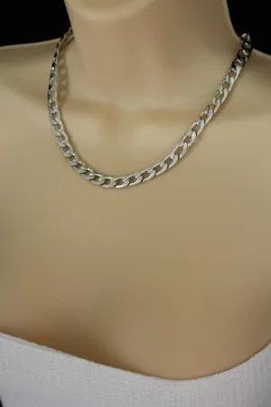 Gold Silver Plastic Chain Link Light Jewelry Short Necklace Earring Set