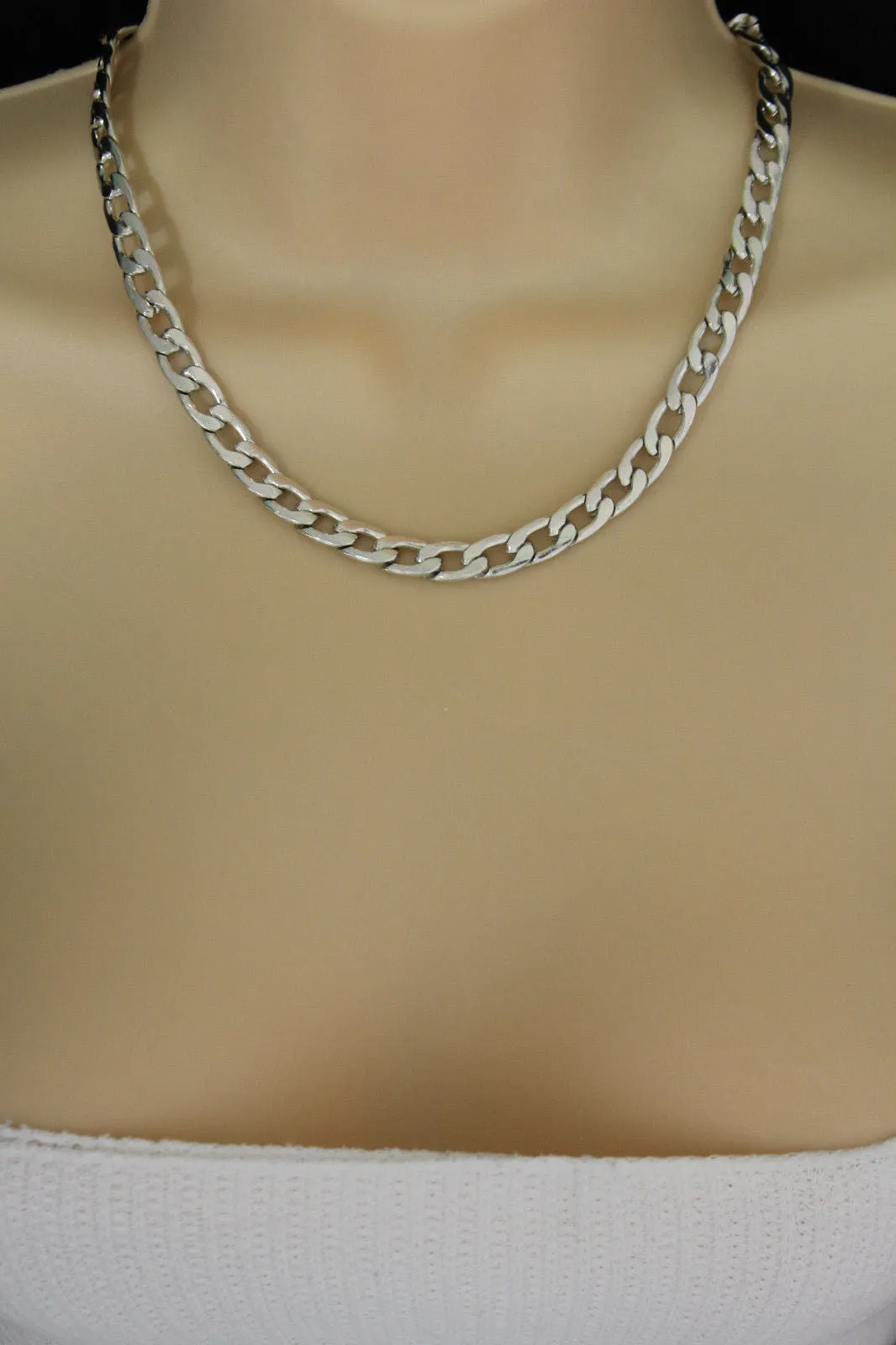 Gold Silver Plastic Chain Link Light Jewelry Short Necklace Earring Set