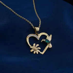 Golden Hummingbird Green Emerald Pendant