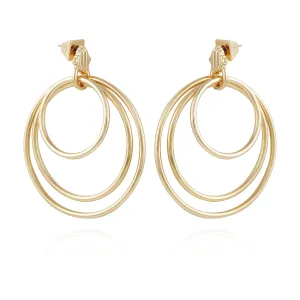 Goldtone Triple Layered Hoop Drop Earrings