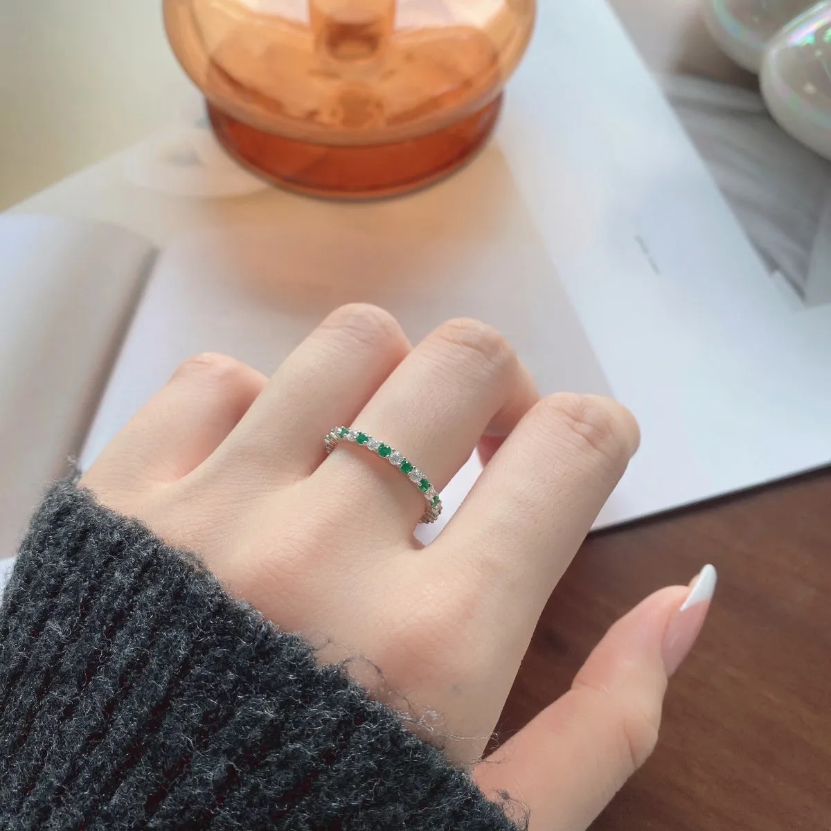 [Goodv]Exquisite Colorful Round Cut Tennis Ring