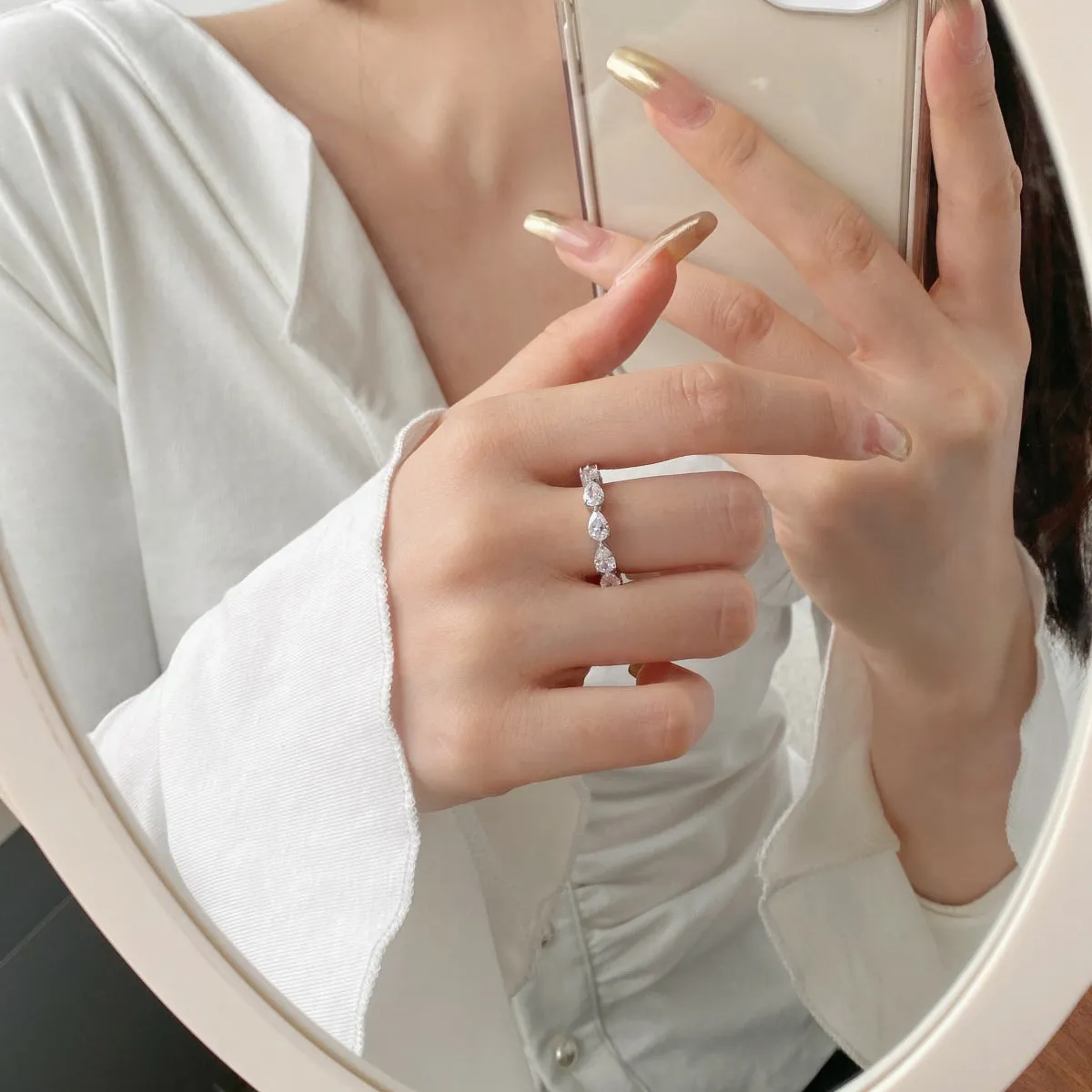 [Goodv]Exquisite Pear Cut Tennis Ring