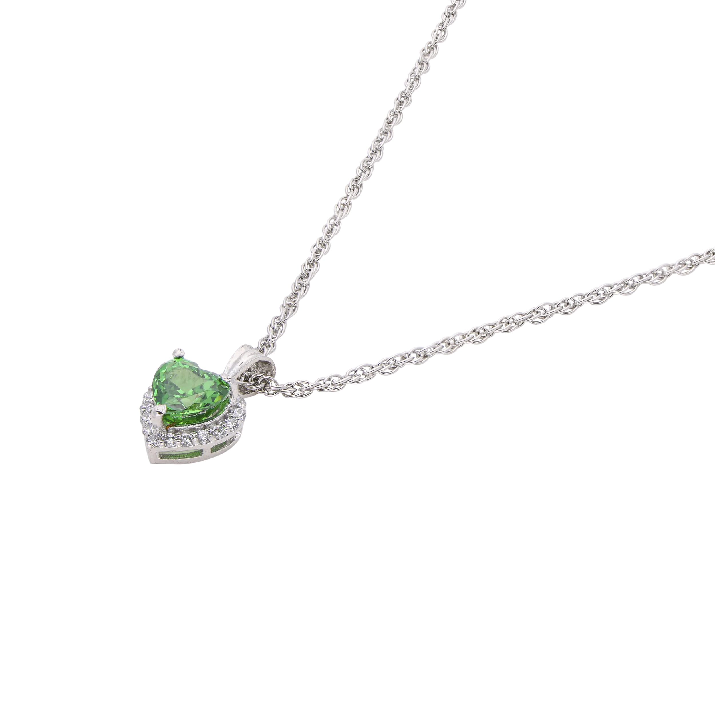 Green Heart Halo Pendant Necklace – Sterling Silver Elegance | SKU : 0021423901, 0021423925, 0021423949, 0003579244