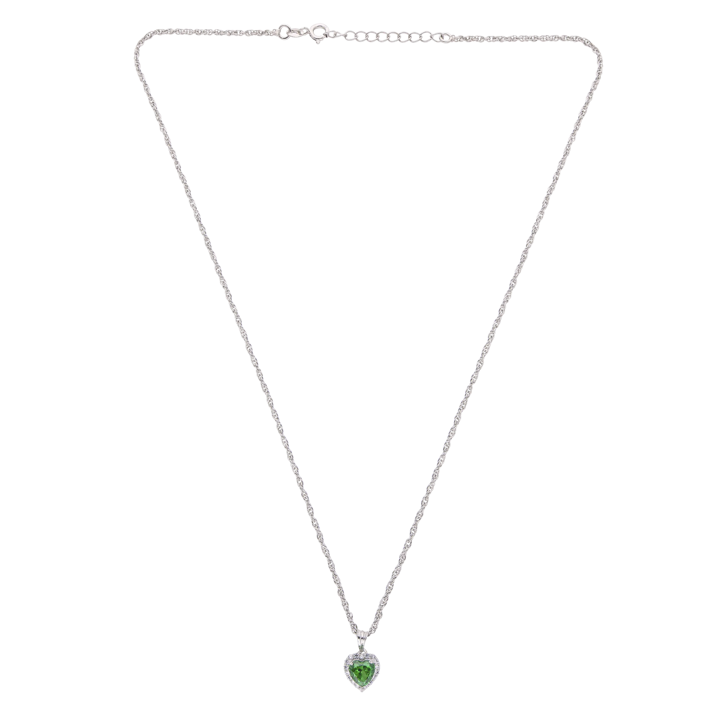 Green Heart Halo Pendant Necklace – Sterling Silver Elegance | SKU : 0021423901, 0021423925, 0021423949, 0003579244