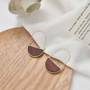 Handmade Dark Wood Half-Moon Earrings-jlt11608