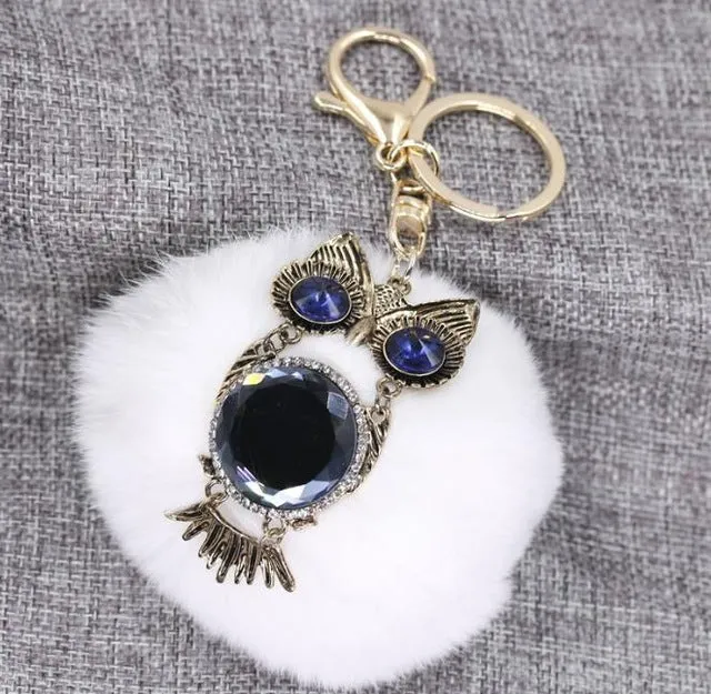 Hang Bag Lovely Ball Keychain The Owl Car Accessories Fashion Lady Metal Key Chain Creative Tide