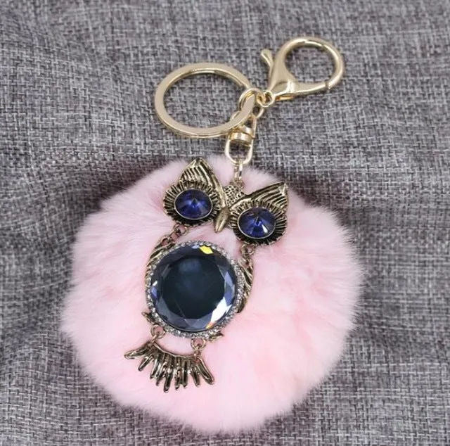 Hang Bag Lovely Ball Keychain The Owl Car Accessories Fashion Lady Metal Key Chain Creative Tide