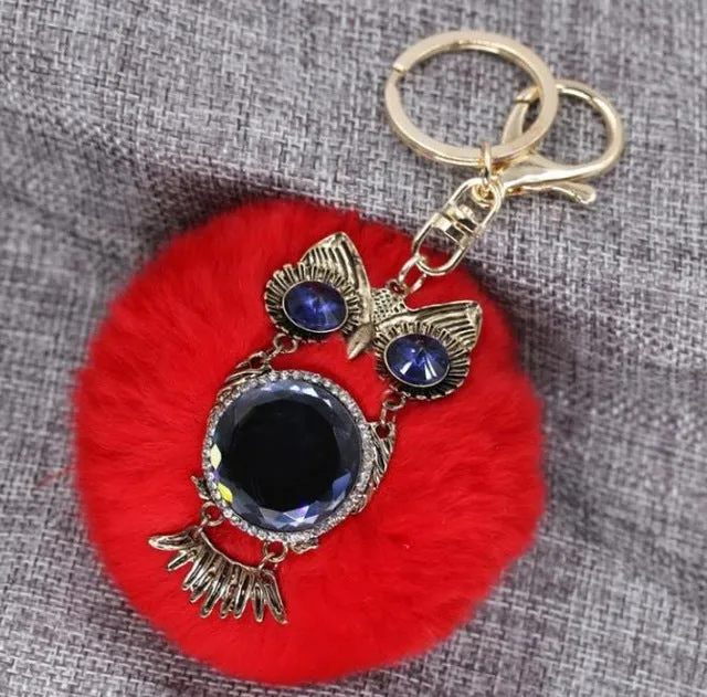 Hang Bag Lovely Ball Keychain The Owl Car Accessories Fashion Lady Metal Key Chain Creative Tide
