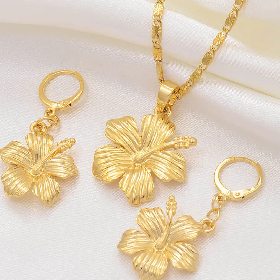 Hawaiian Flower Jewelry Sets Pendant Necklaces Earrings
