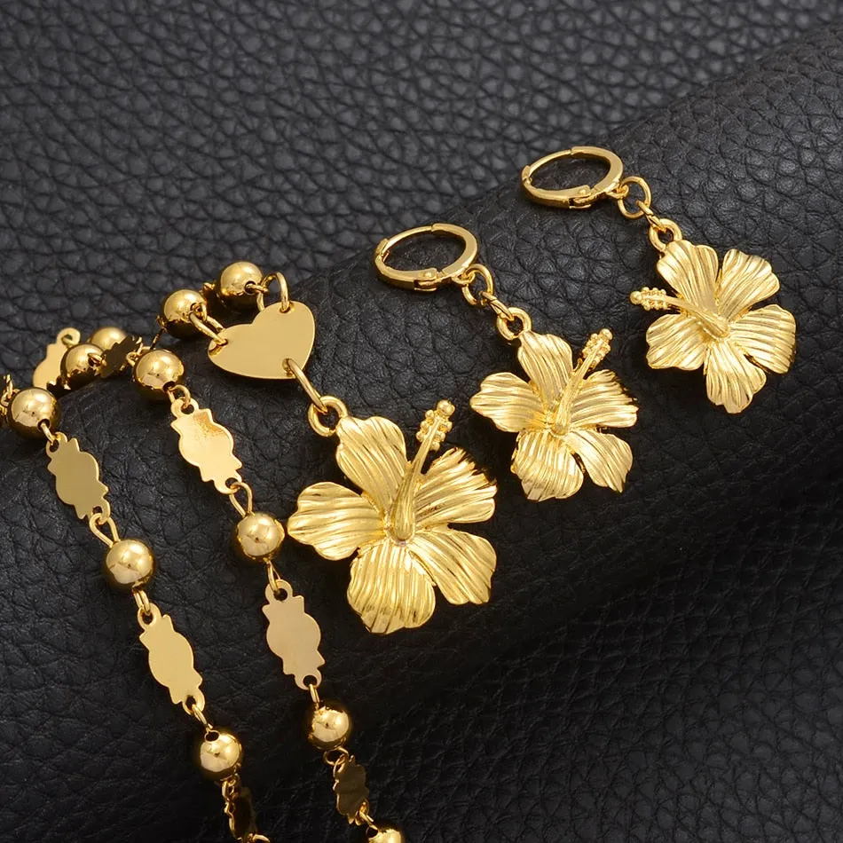 Hawaiian Flower Jewelry Sets Pendant Necklaces Earrings