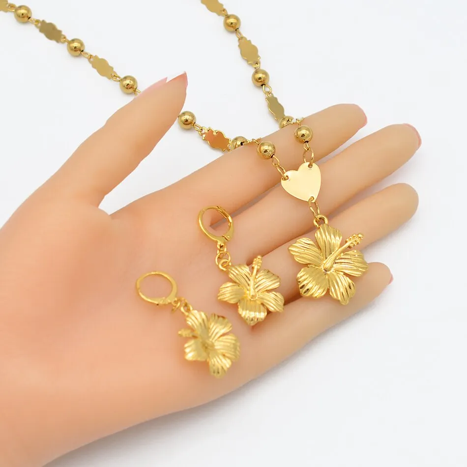 Hawaiian Flower Jewelry Sets Pendant Necklaces Earrings
