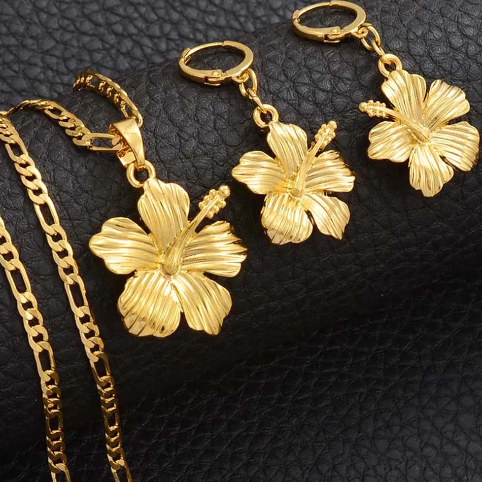 Hawaiian Flower Jewelry Sets Pendant Necklaces Earrings