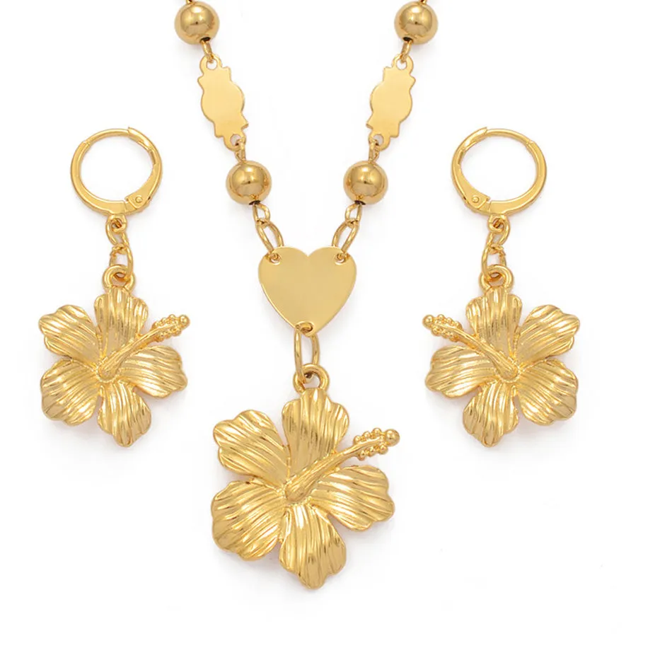 Hawaiian Flower Jewelry Sets Pendant Necklaces Earrings