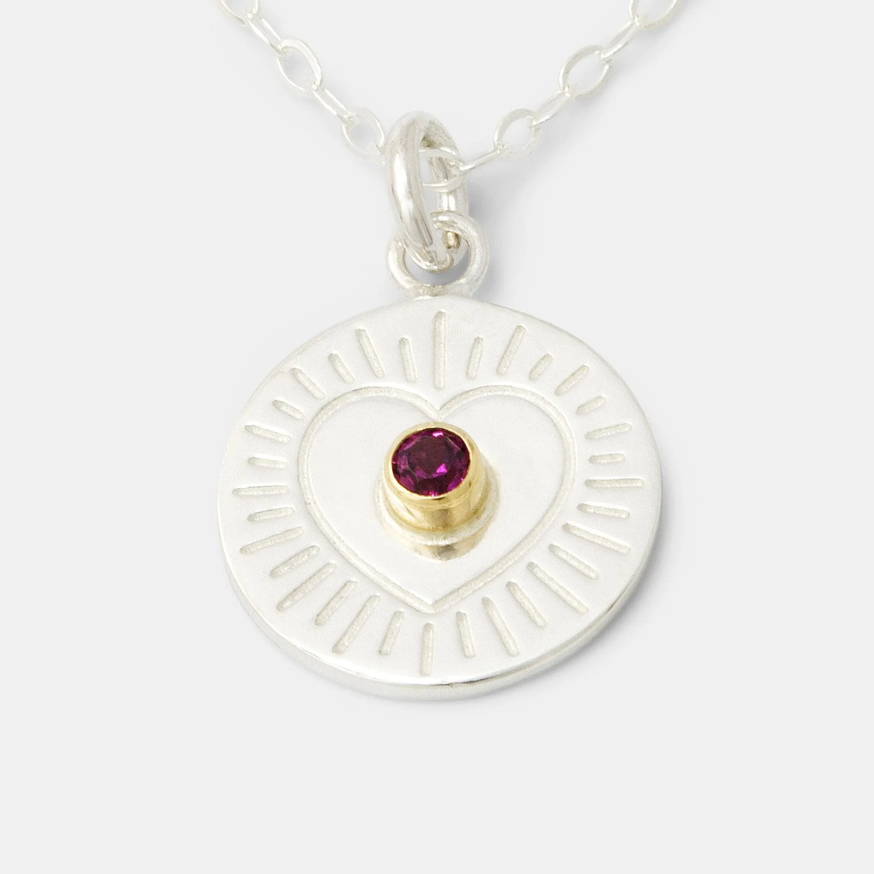 Heart & Rose Garnet Amulet Silver Necklace