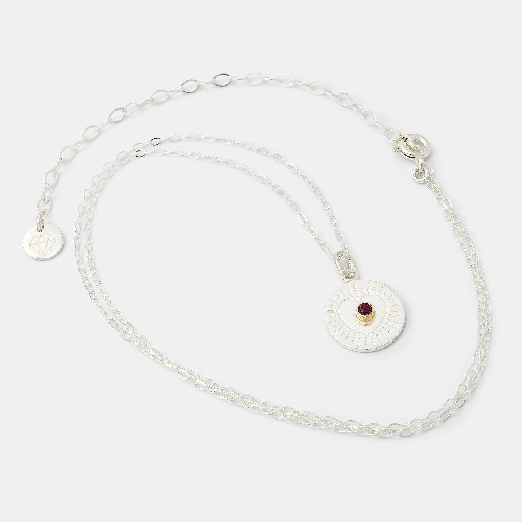 Heart & Rose Garnet Amulet Silver Necklace