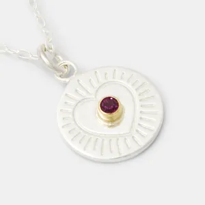Heart & Rose Garnet Amulet Silver Necklace