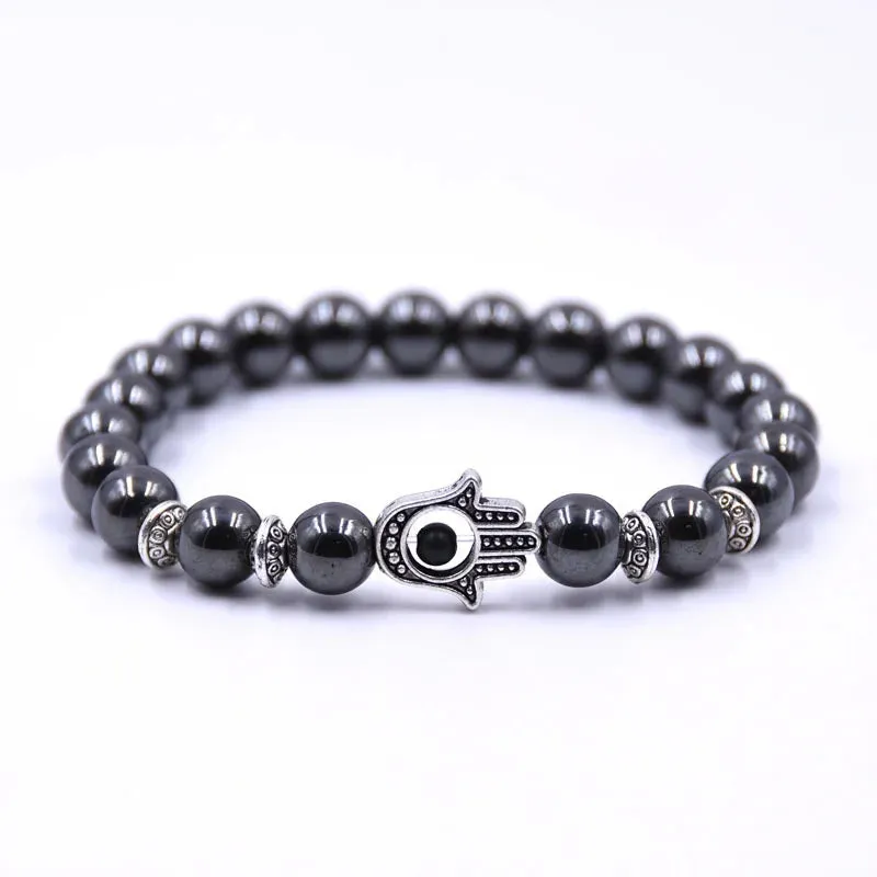 Hematite Bracelets Hommes Handmade Black Arrow Symbol Stone Beads Engery Yoga Mala Bracelet Men Pulsera Hombre