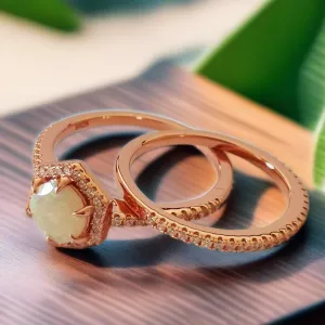 Hexagon Natural Opal Engagement Ring Set