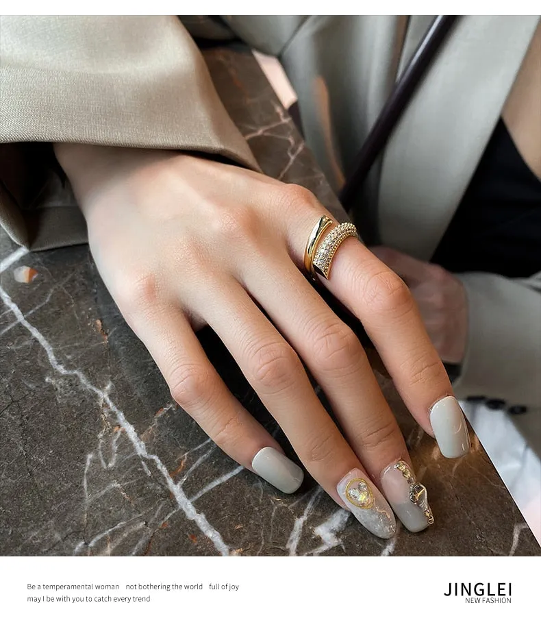 High Sense Creative Metal Gold Zircon Open Rings For Woman