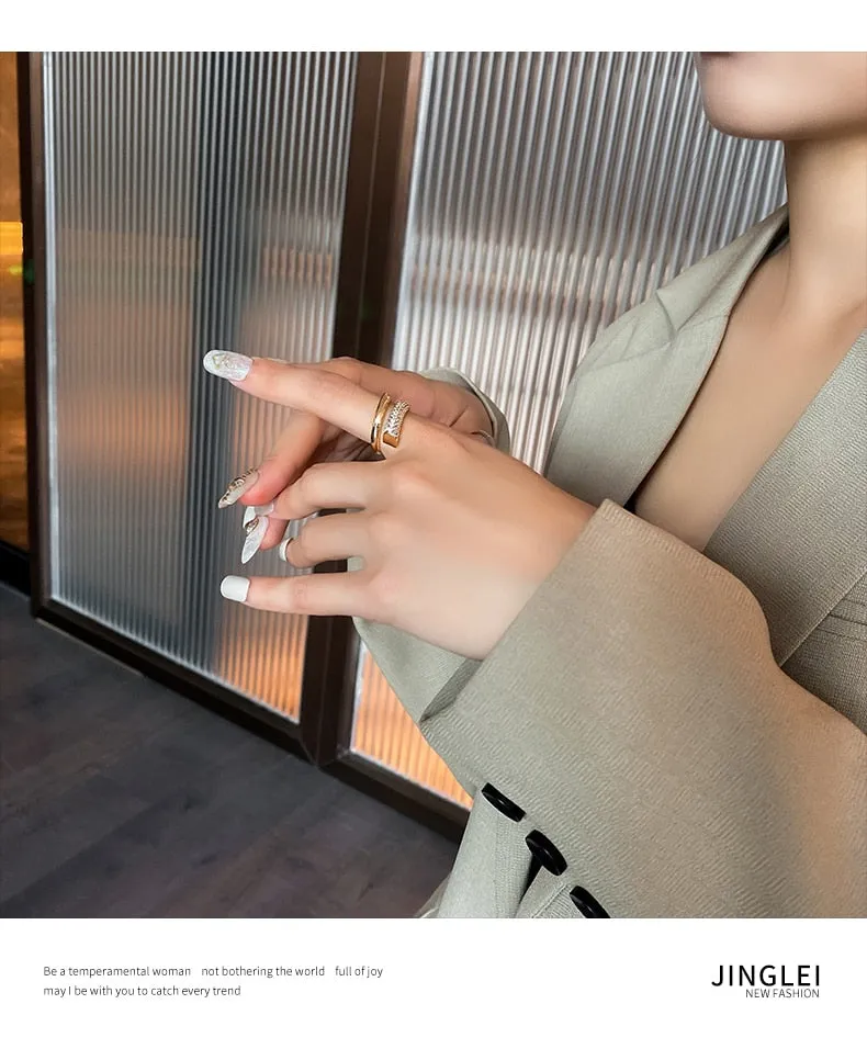 High Sense Creative Metal Gold Zircon Open Rings For Woman